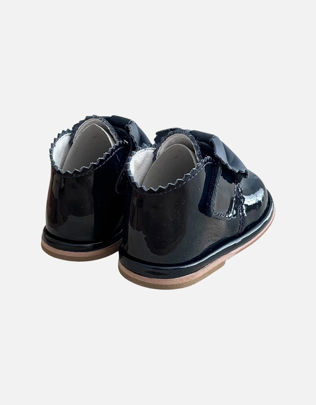Sharon Navy Patent Leather Velcro Boot with Bow