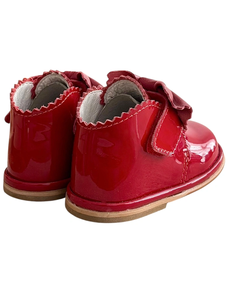 Sharon Red Patent Leather Velcro Boot with Bow