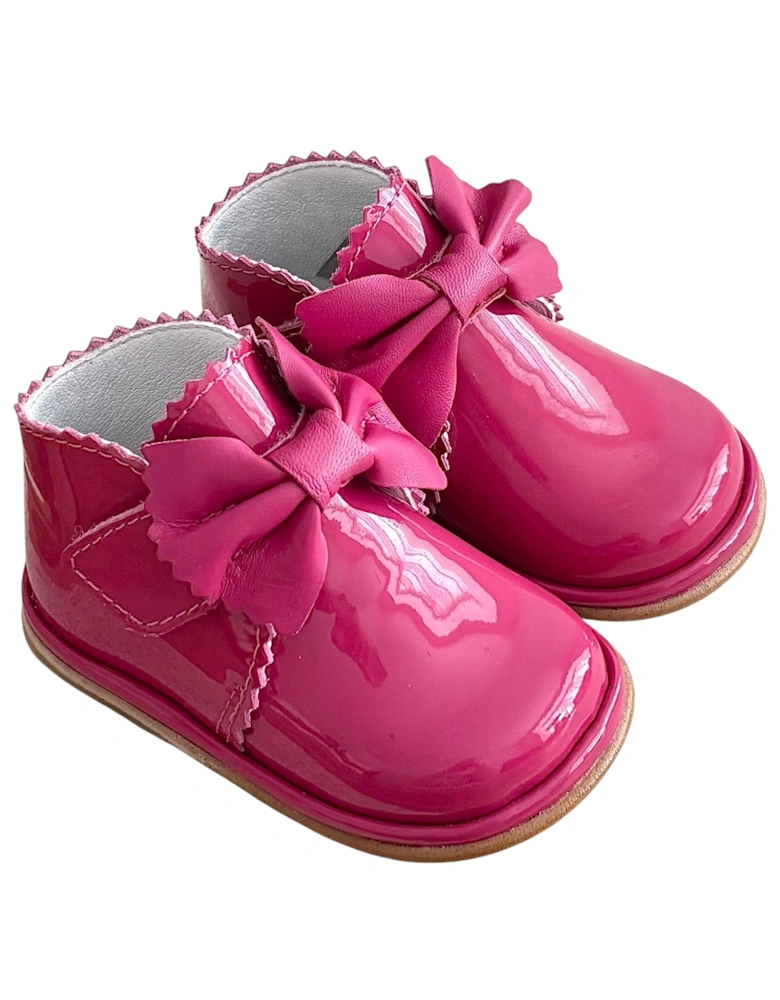 Sharon Fuchsia Patent Leather Velcro Boot with Bow