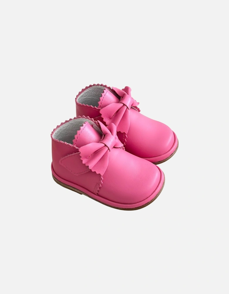 Sharon Fuchsia Leather Velcro Boot with Bow