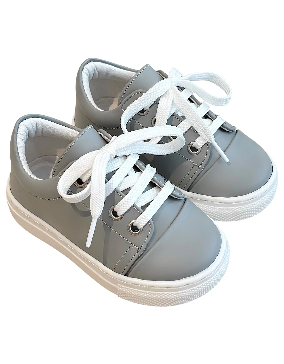 BORBOLETA Boy's Light Grey Leather Santiago Trainers - Size: 4