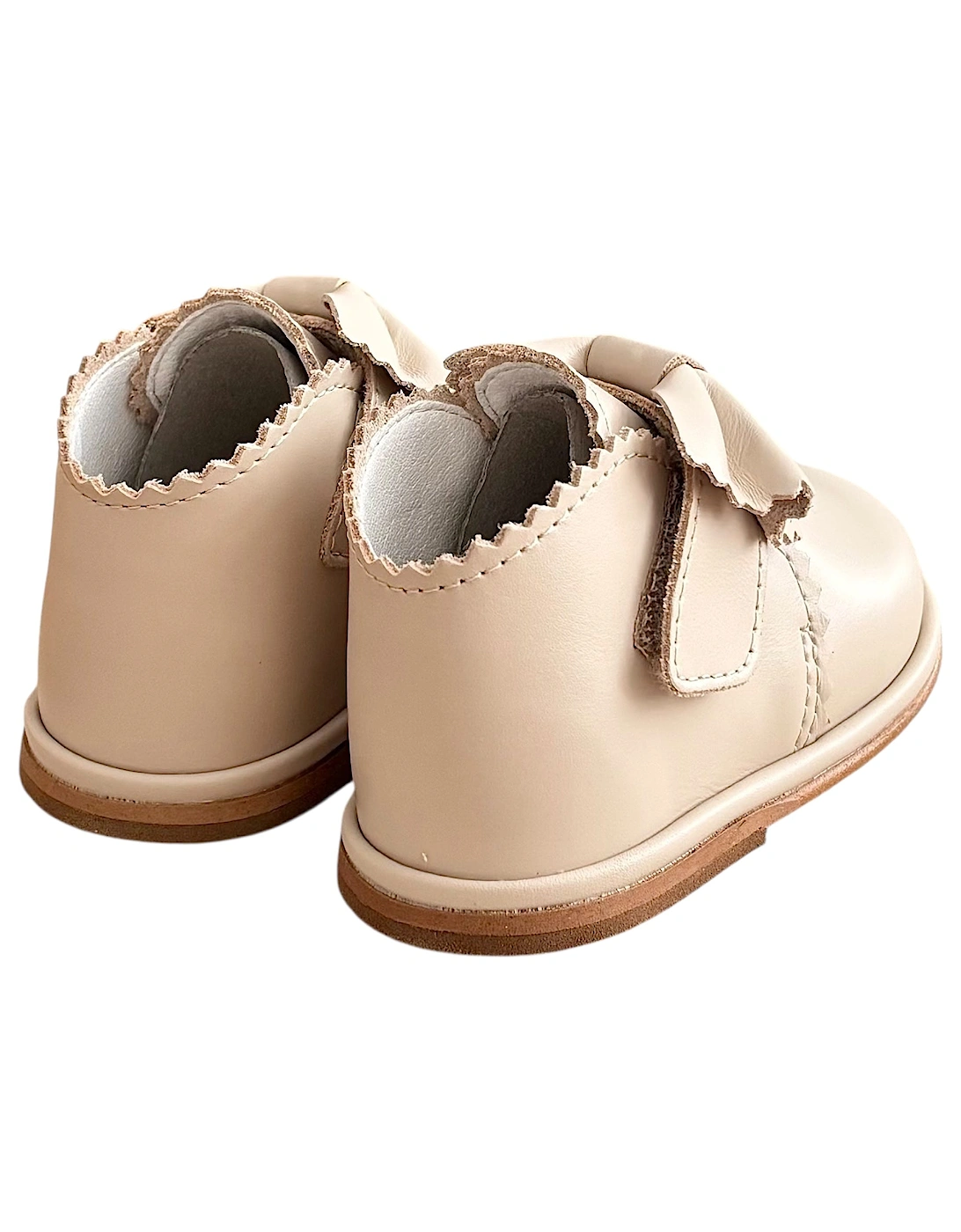 Sharon Nude Leather Velcro Boot with Bow
