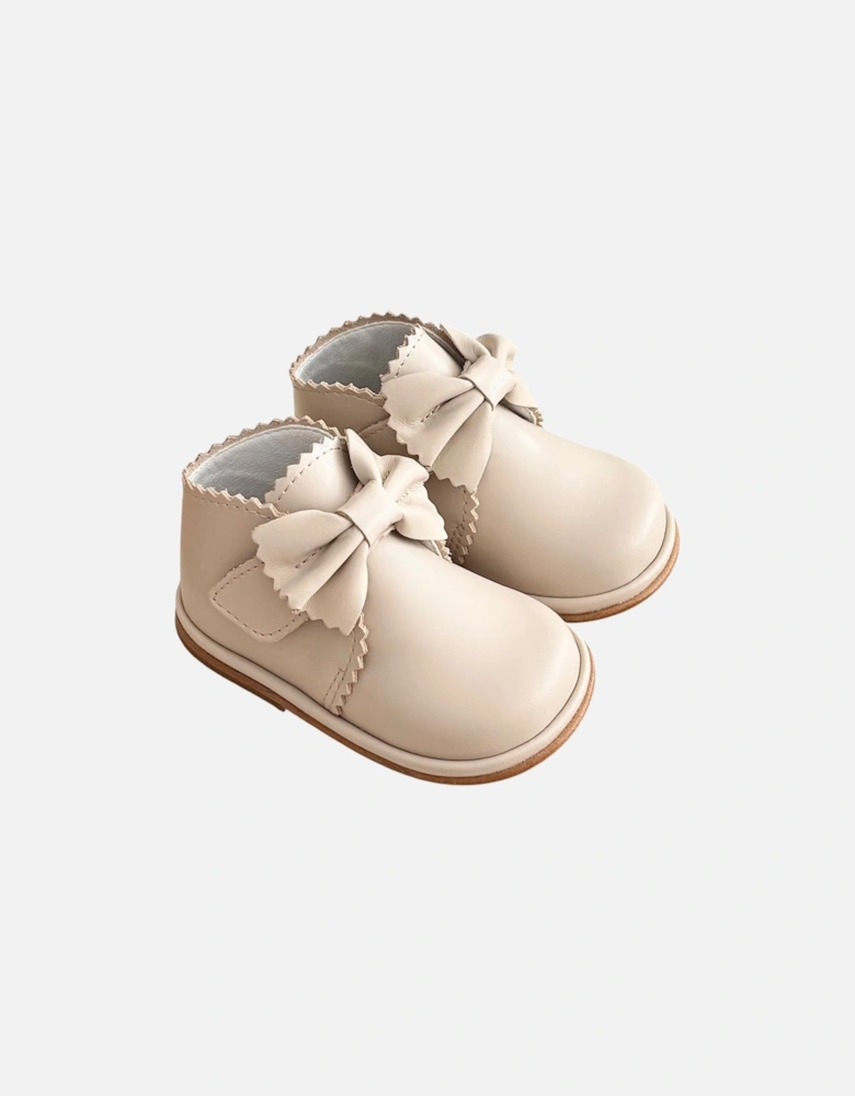 Sharon Nude Leather Velcro Boot with Bow
