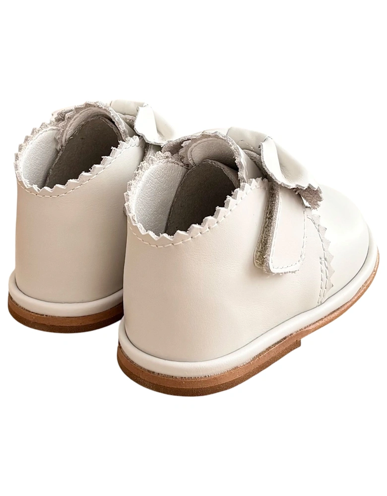 Sharon Beige Leather Velcro Boot with Bow