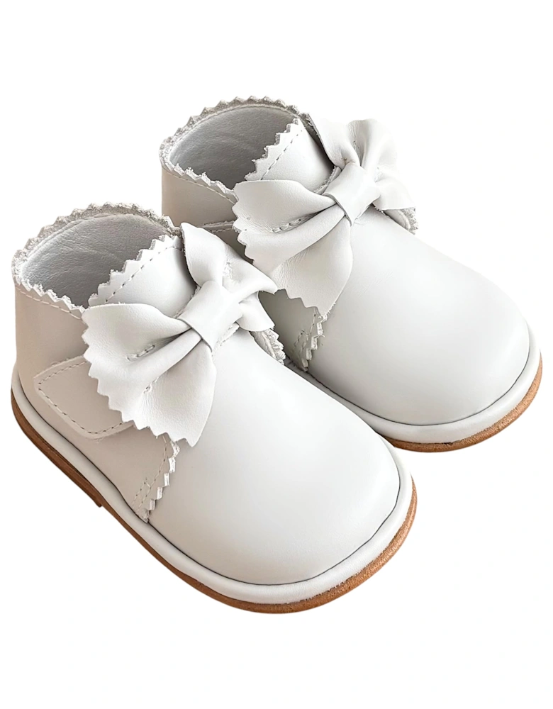 Sharon Beige Leather Velcro Boot with Bow