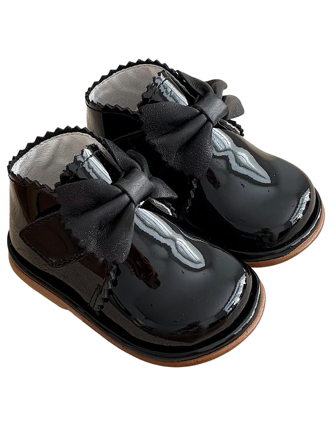 Sharon Black Patent Leather Velcro Boot with Bow, 3 of 2