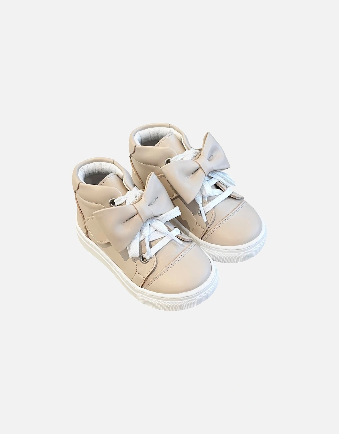 BORBOLETA Girl's Nude Leather Tatiana Bow Hi-Top Trainers - Tan - Size: 4