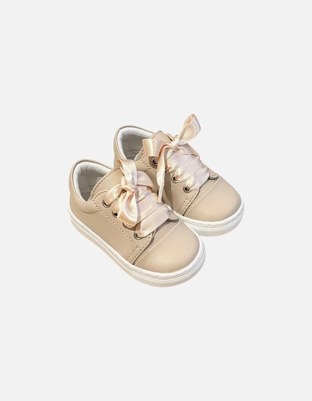 BORBOLETA Girl's Nude Leather Santiago Ribbon Trainers - Tan - Size: 8.5