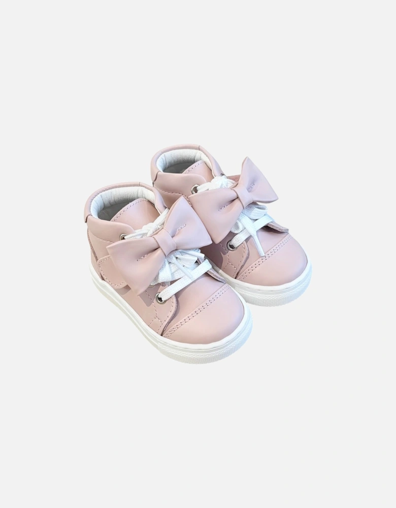 Pink Leather Tatiana Bow Hi-Top Trainers (New Sole)