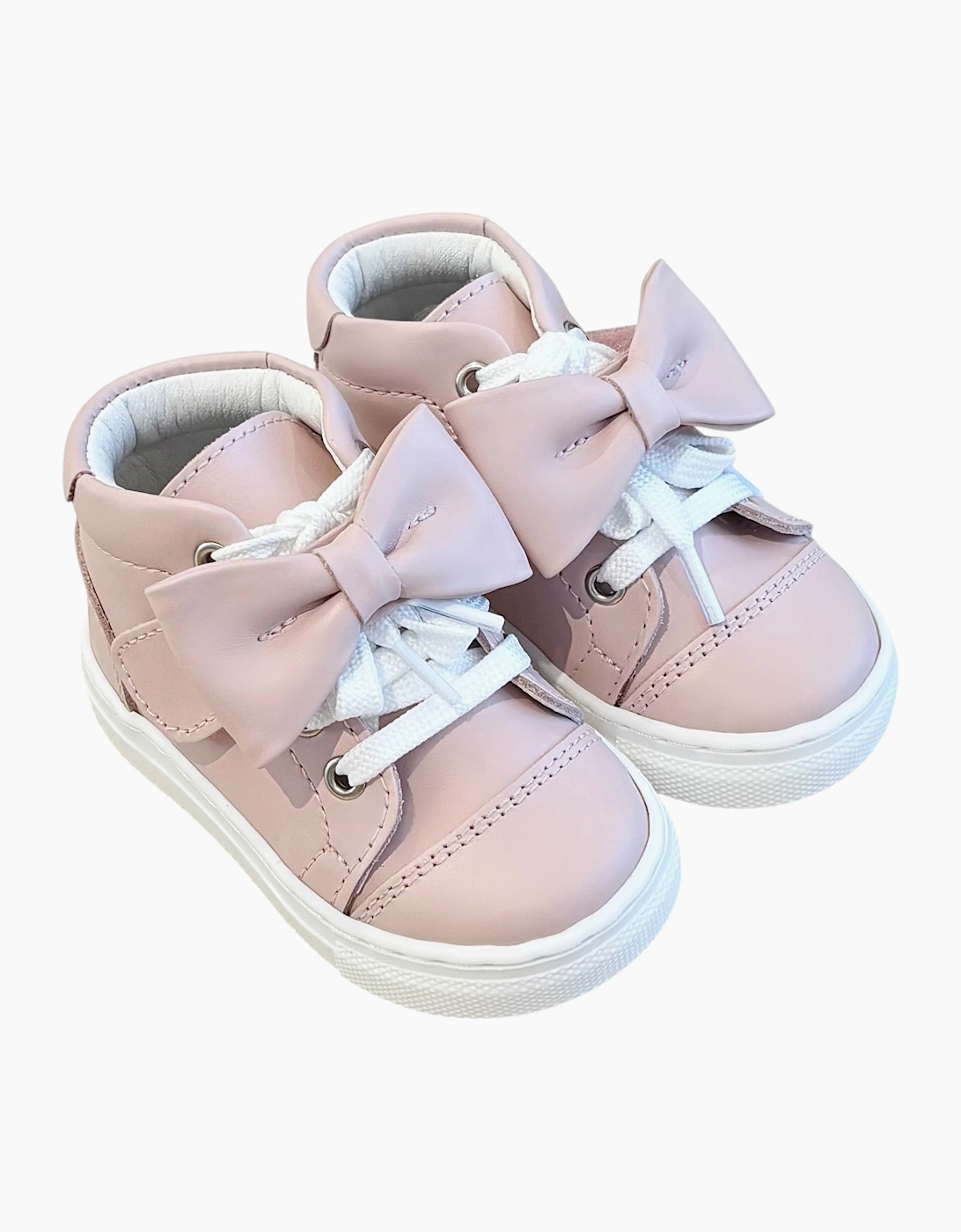 BORBOLETA Girl's Pink Leather Tatiana Bow Hi-Top Trainers (New Sole) - Size: 5.5