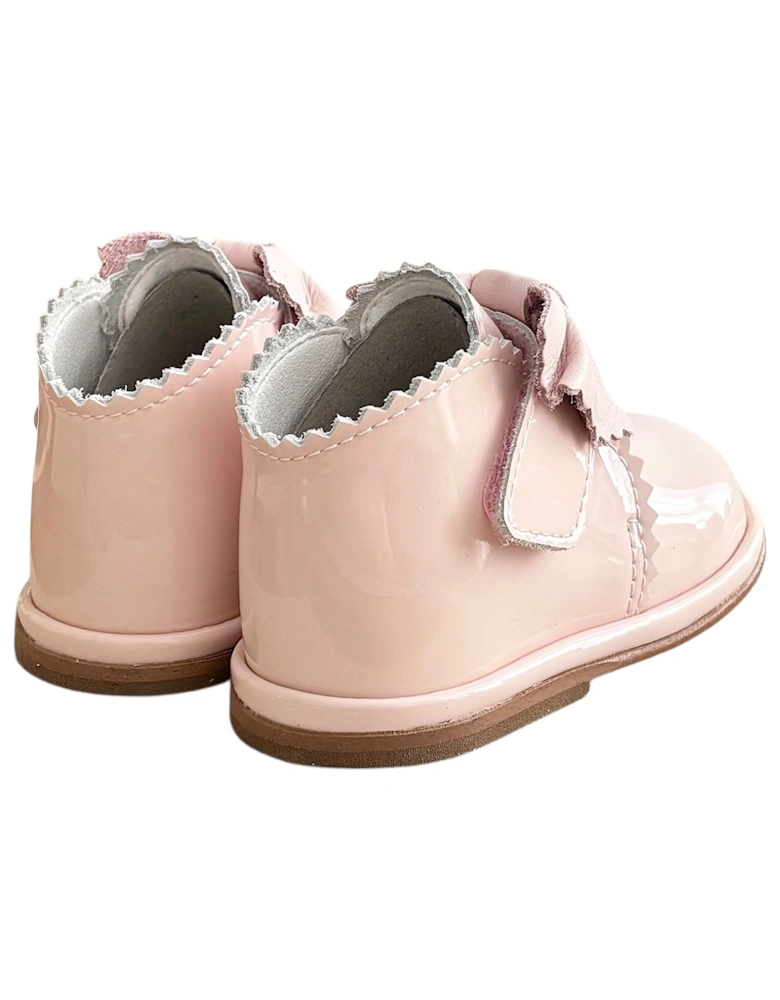 Sharon Pale Pink Patent Leather Velcro Boot with Bow