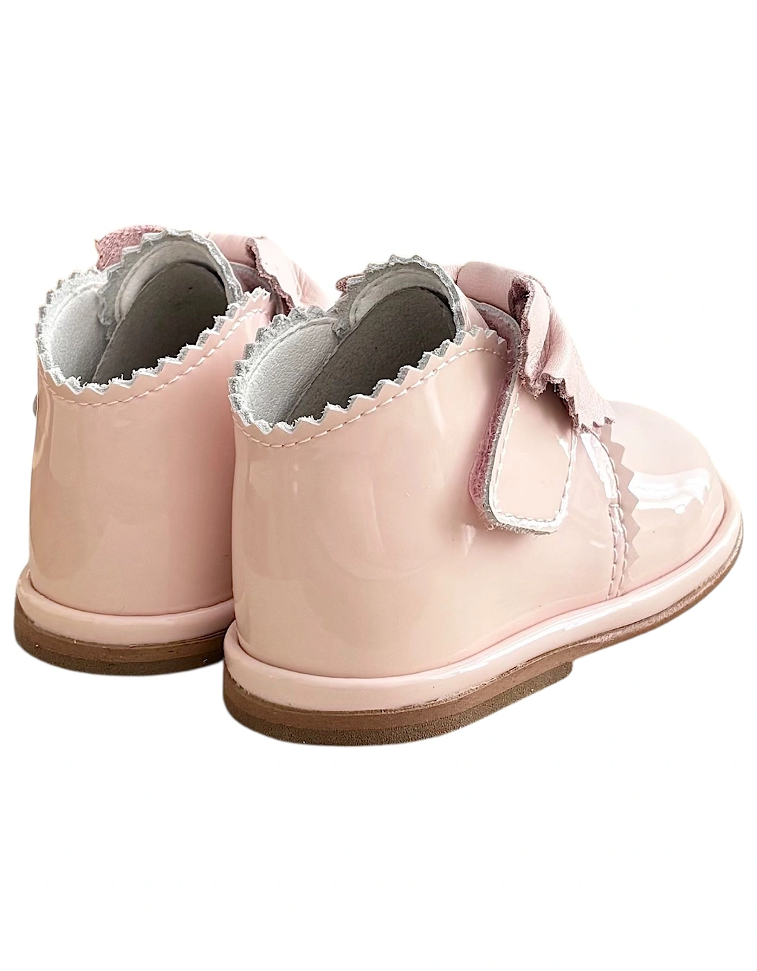 Sharon Pale Pink Patent Leather Velcro Boot with Bow