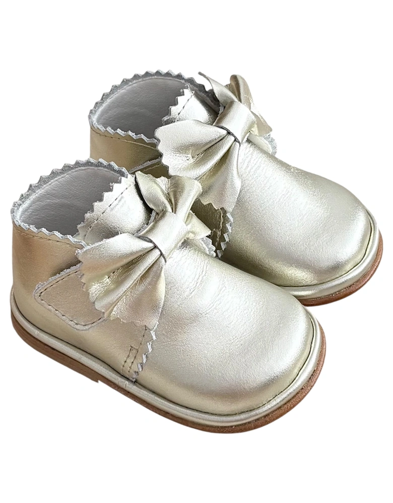 Sharon Gold Leather Velcro Boot with Bow