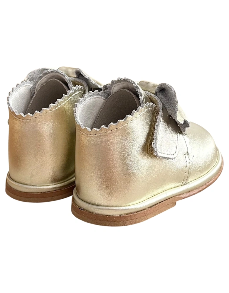 Sharon Gold Leather Velcro Boot with Bow