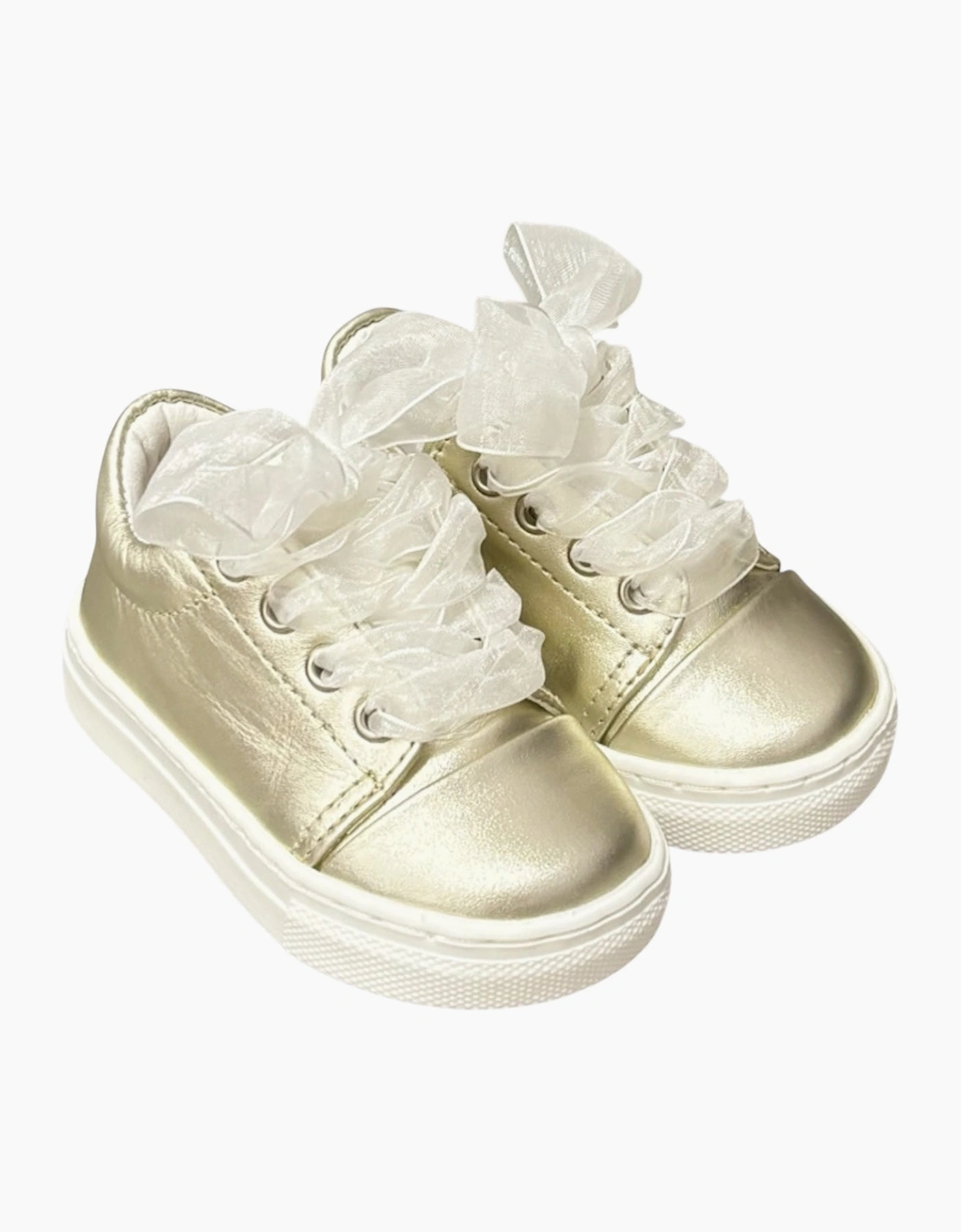 BORBOLETA Girl's Gold Leather Santiago Organza Trainers - Size: 5.5
