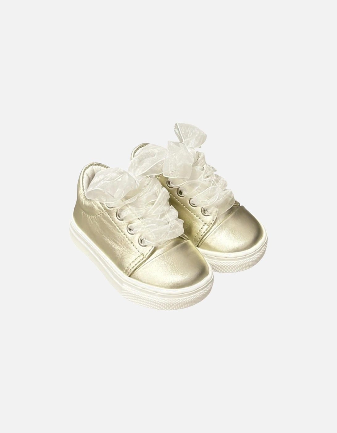 Gold Leather Santiago Organza Trainers, 4 of 3