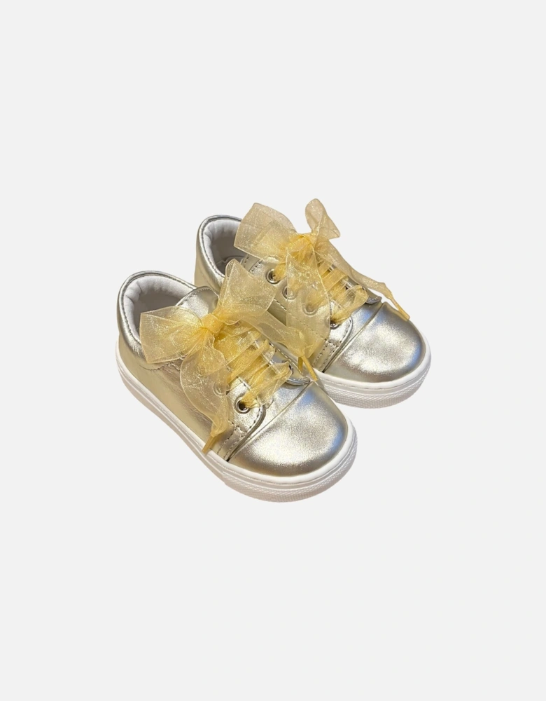 Gold Leather Santiago Organza Trainers