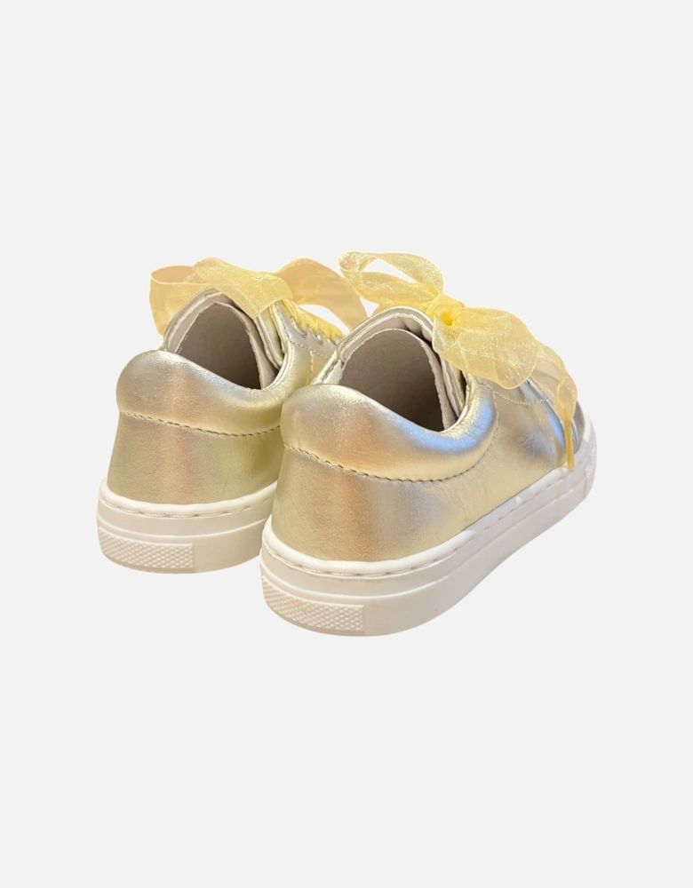 Gold Leather Santiago Organza Trainers