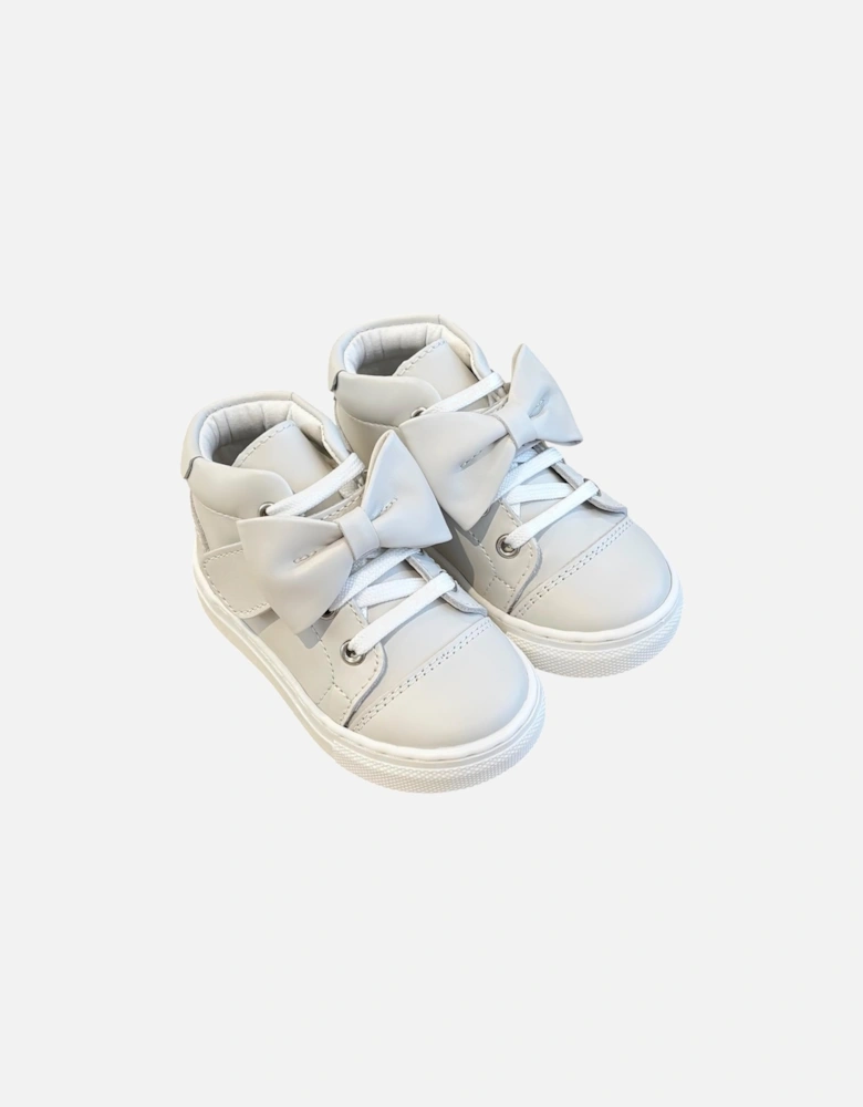 Beige Leather Tatiana Bow Hi-Top Trainers (New Sole)