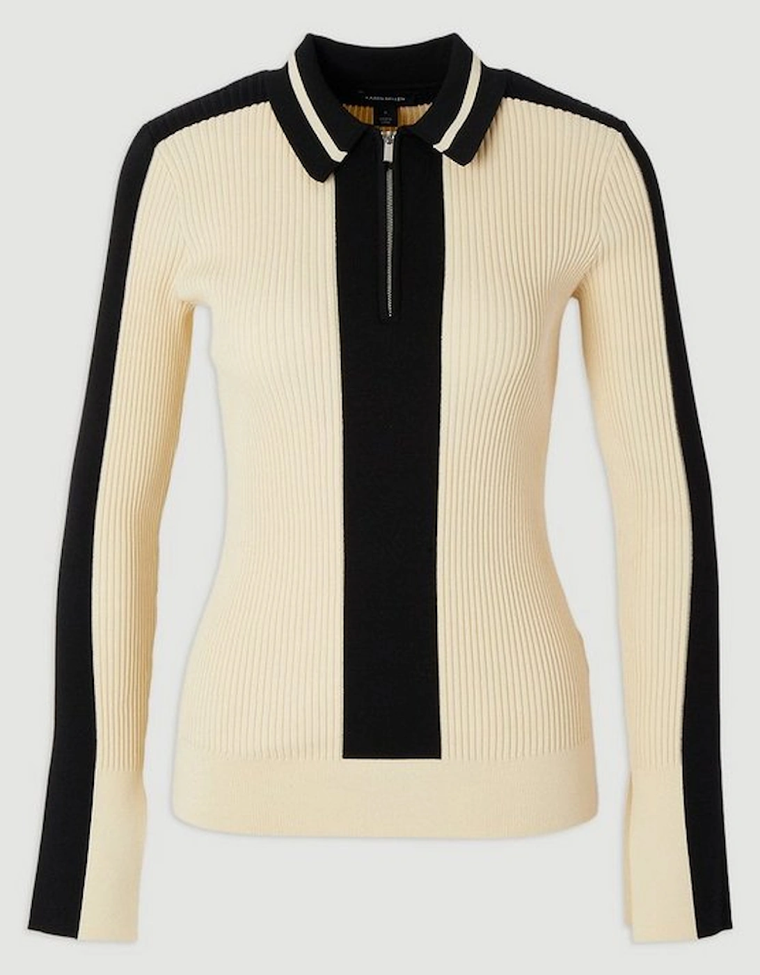 Rib Knit Polo Zip Up Top