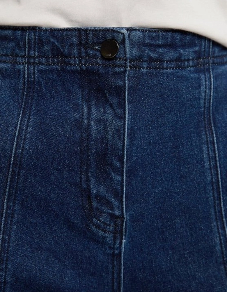 Denim Button Front Straight Leg Trousers