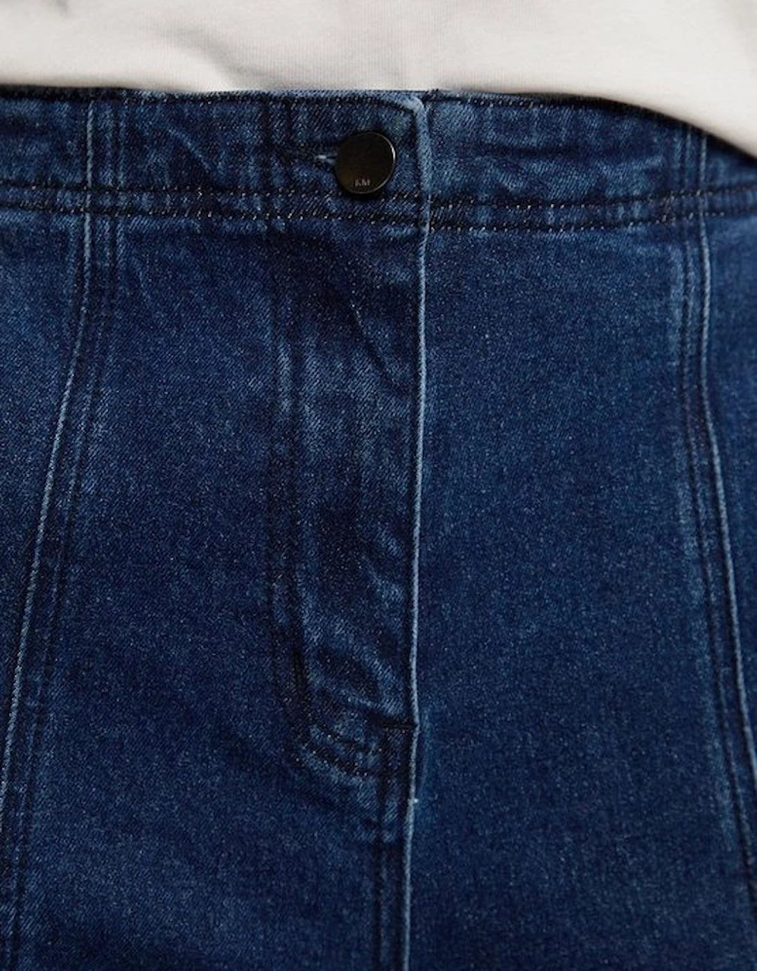 Denim Button Front Straight Leg Trousers