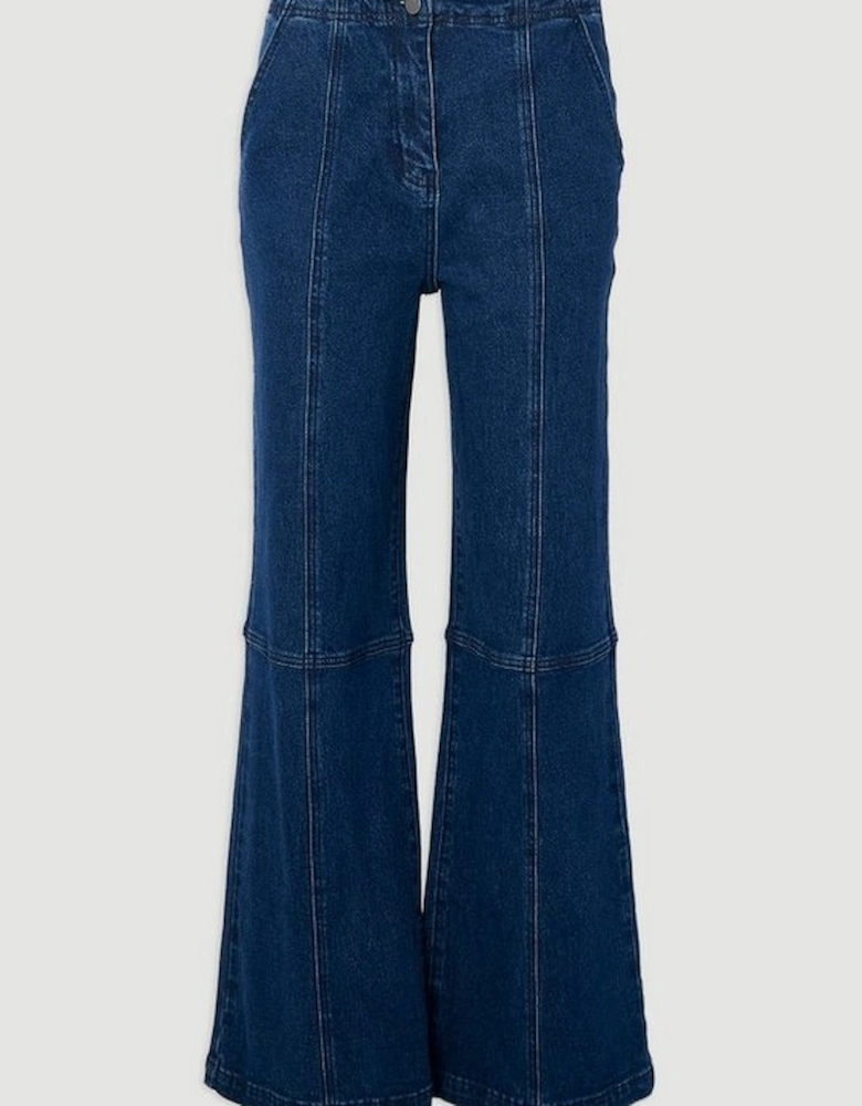 Denim Button Front Straight Leg Trousers