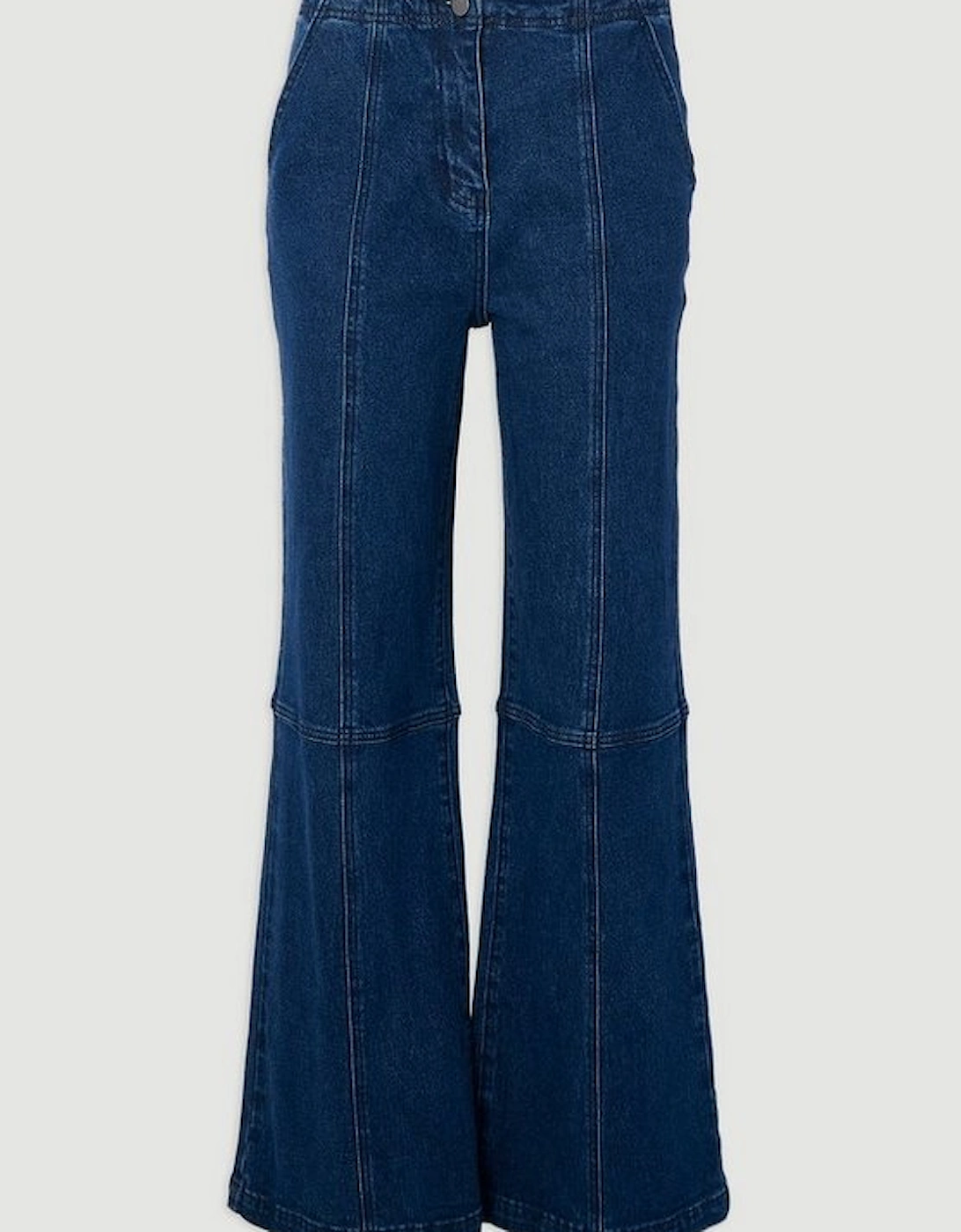 Denim Button Front Straight Leg Trousers
