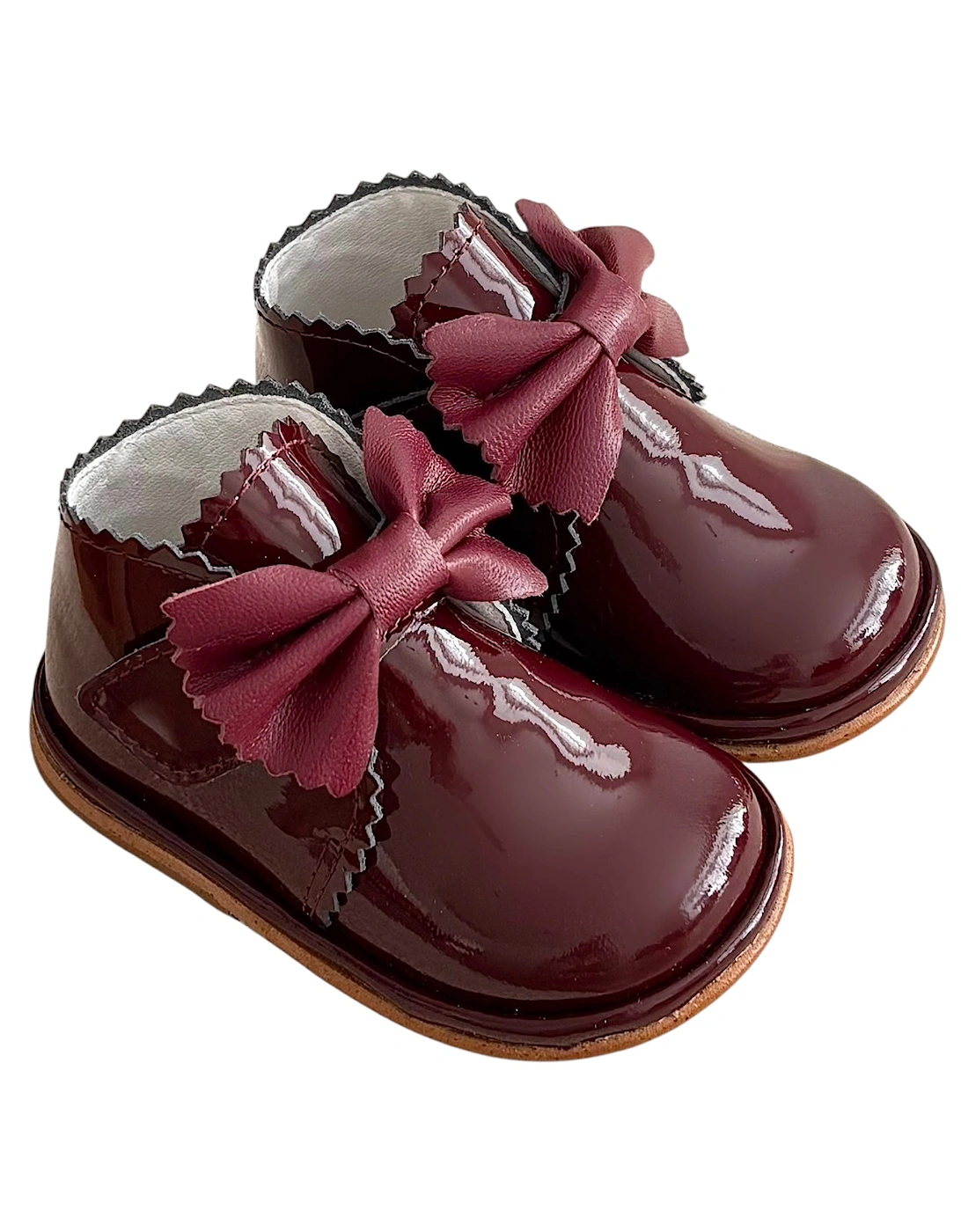 Sharon Burgundy Patent Leather Velcro Boot with Bow, 3 of 2