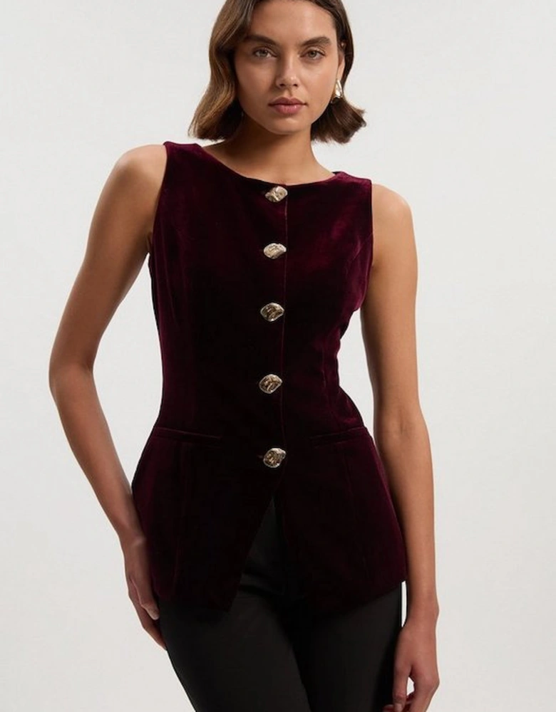 Tailored Velvet Statement Button Front Waistcoat