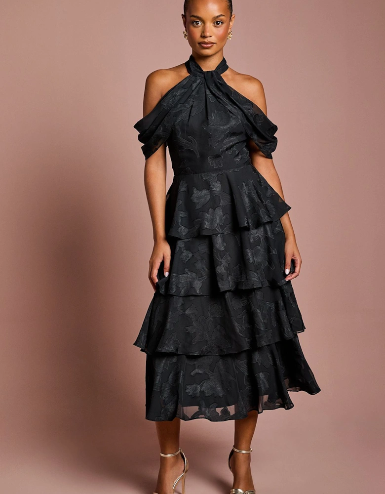 Petite Cold Shoulder Chiffon Midaxi Dress
