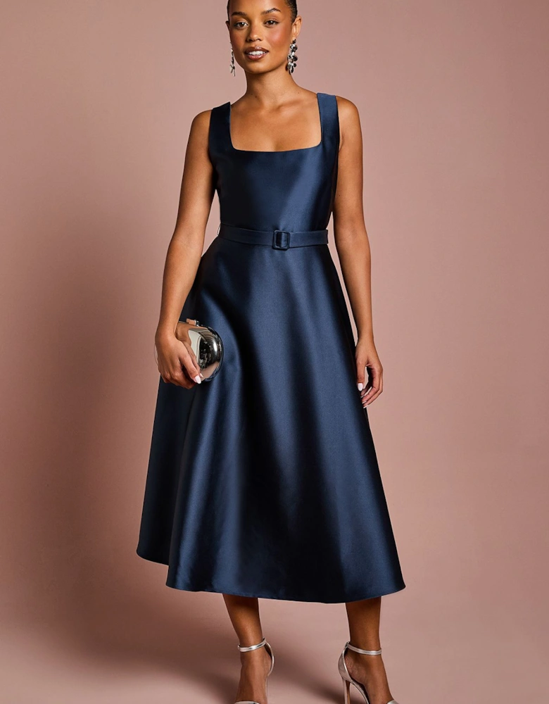 Petite Belted Twill Midi Dress
