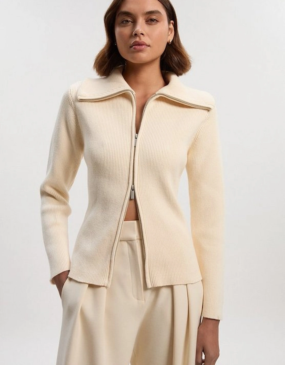 Cotton Zip Through Collar Knit Cardigan, 2 of 1