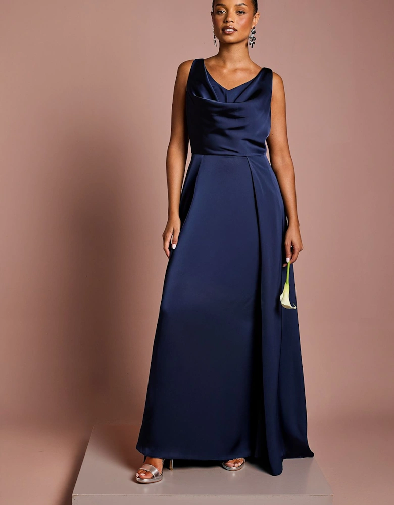 Honoured Petite Sleeveless Cowl Neck Satin Maxi Bridesmaid Dress