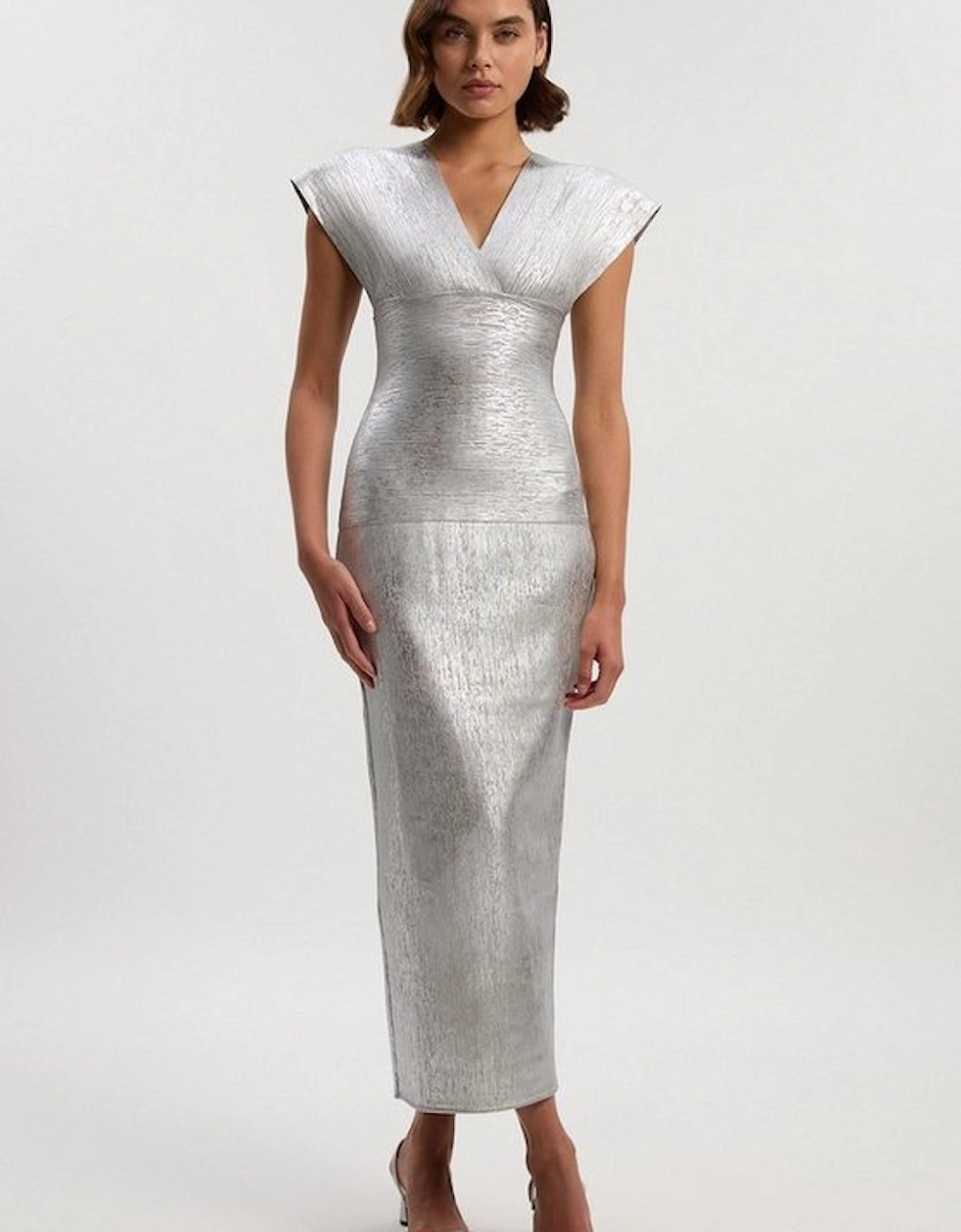 Foil Metallic Figure Form Angel Sleeve Knit Maxi Dress, 2 of 1