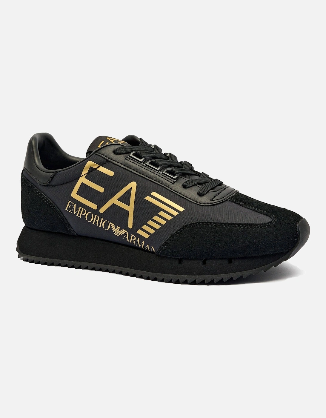 Ea7 Men's Black Emporio Armani Runner Trainers Triple /Gold - : 9 Uk Size 9