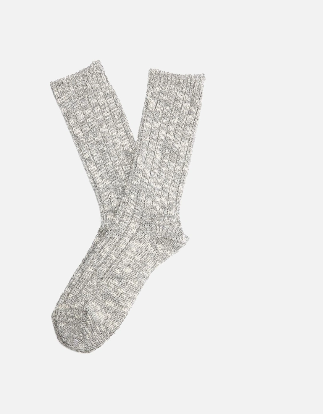 Lightweight Slub Crew Cotton Men's Grey Calf High Socks