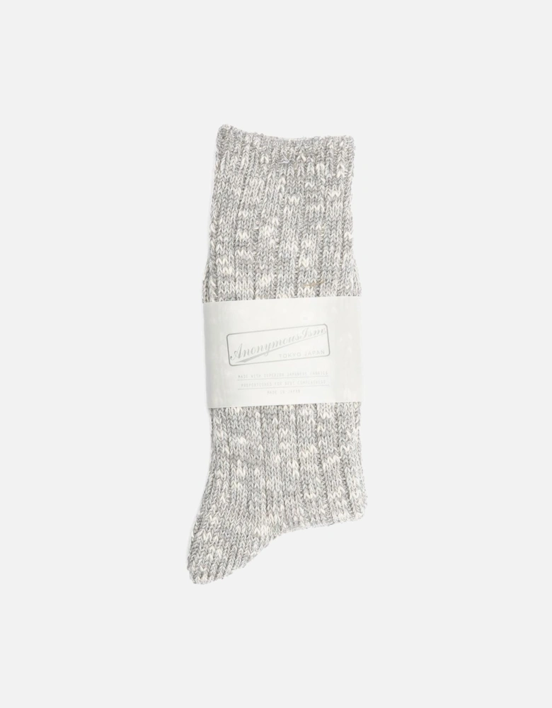 Lightweight Slub Crew Cotton Men's Grey Calf High Socks