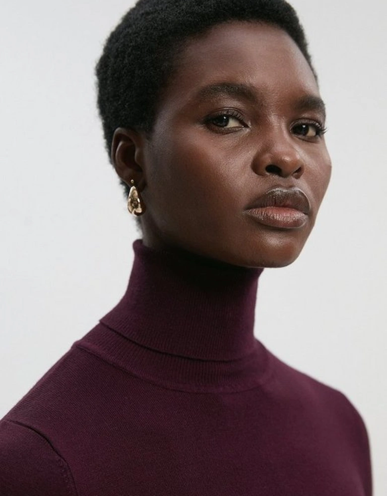 Viscose Blend Roll Neck Knit Jumper