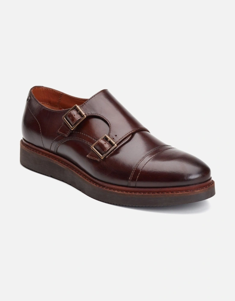 London Knight Leather Men's Burnt Brown Double Monk Shoes