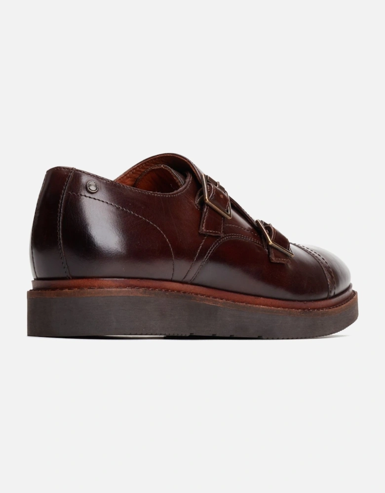London Knight Leather Men's Burnt Brown Double Monk Shoes