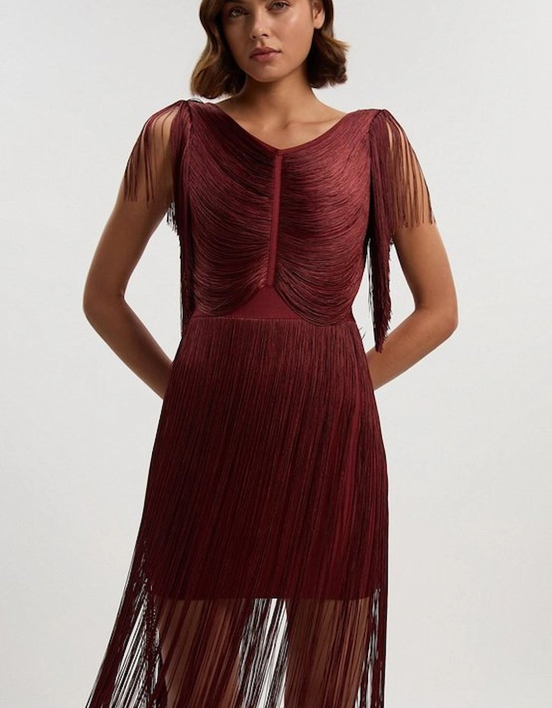 Maxi Draped Fringe Knitted Mini Dress, 4 of 3