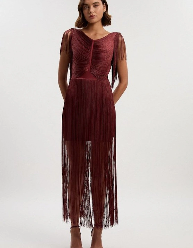 Maxi Draped Fringe Knitted Mini Dress