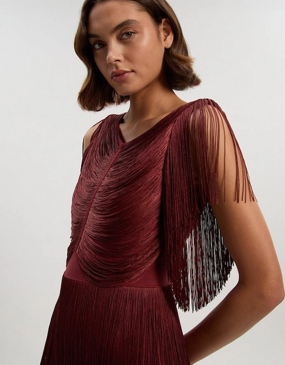 Maxi Draped Fringe Knitted Mini Dress