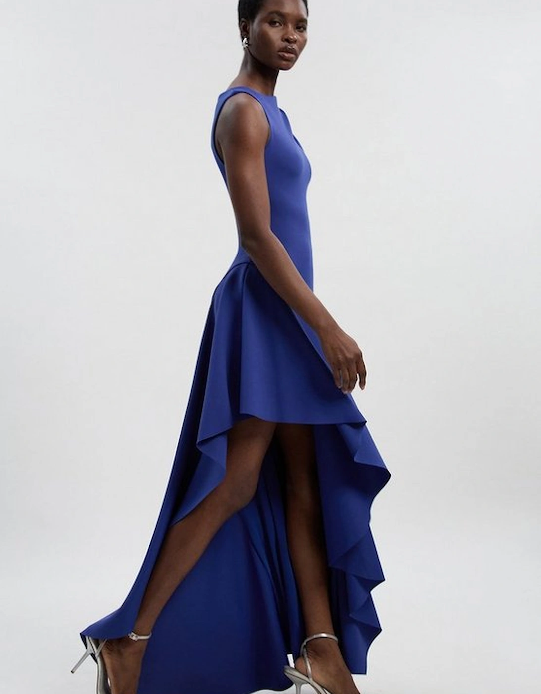 Petite Scuba Drama Ruffle Hem Woven Maxi Dress, 4 of 3