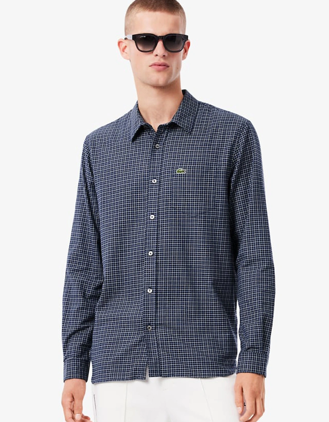 Men's Lacoste Regular Fit Plaid Flannel Shirt - Navy - Size: 38/Regular