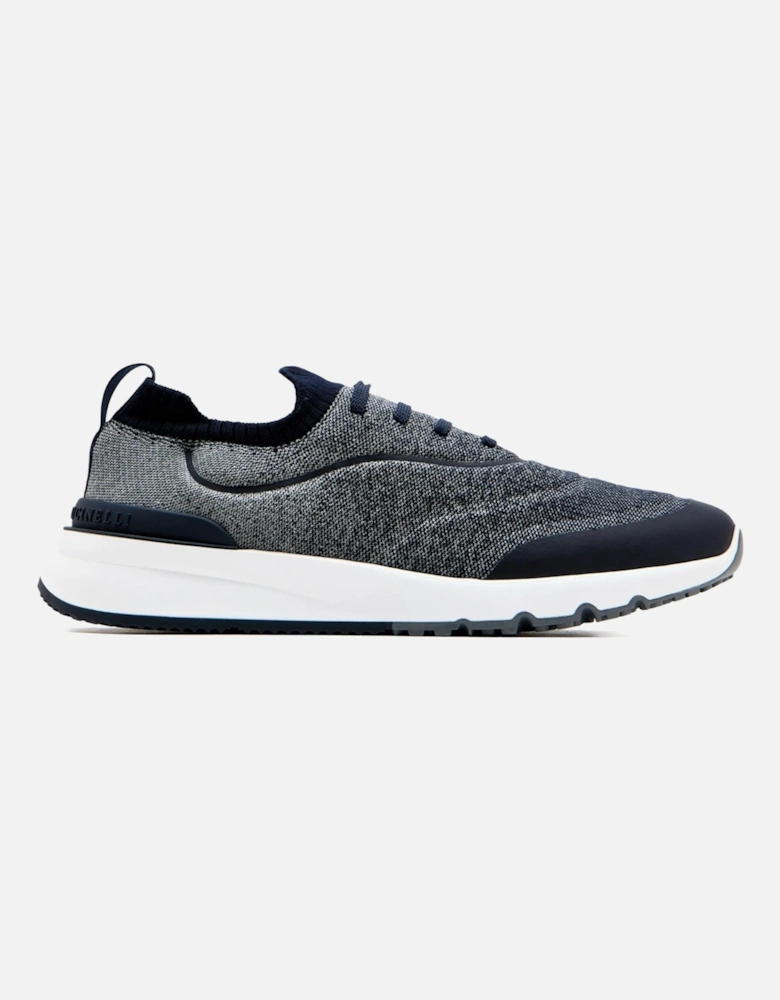 Leather Trim Knitted Sneakers Navy