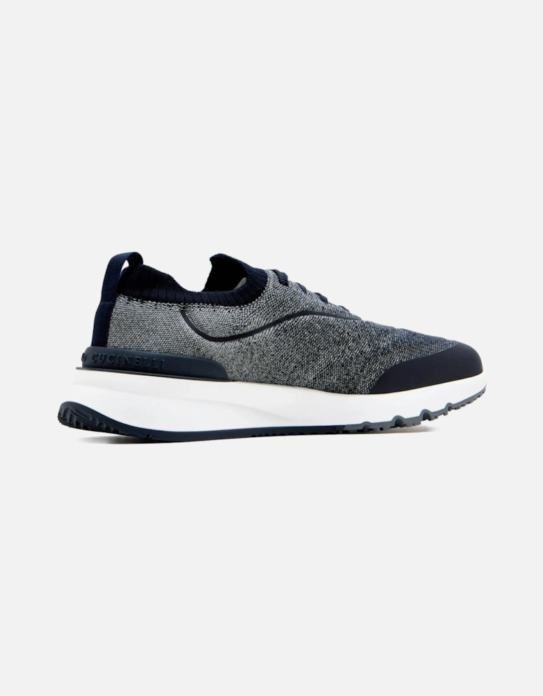 Leather Trim Knitted Sneakers Navy