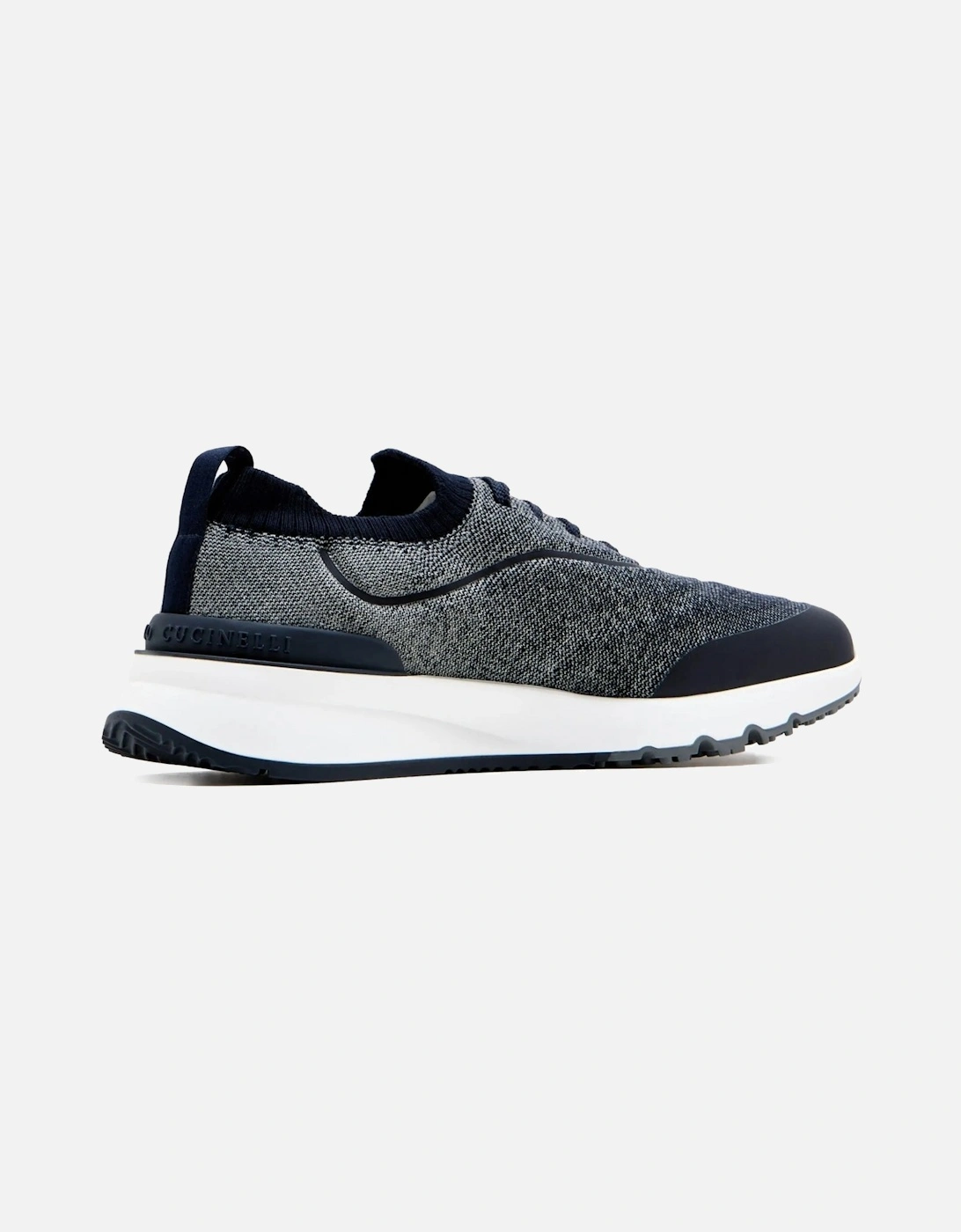 Leather Trim Knitted Sneakers Navy