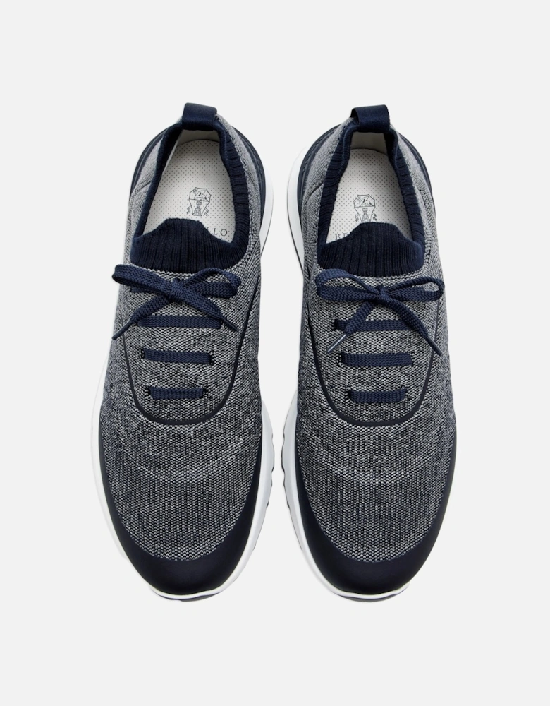 Leather Trim Knitted Sneakers Navy